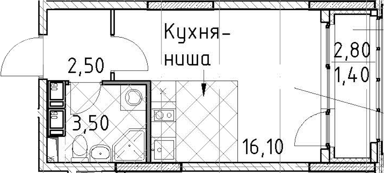 Квартира студия 23.5 м², 2/13 эт., ЖК «Тайм Сквер»